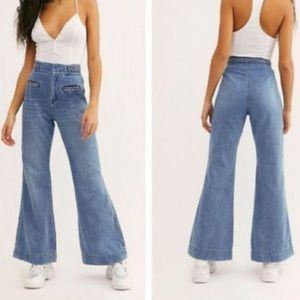 We The Free Braided Waist Blue Flare Jeans